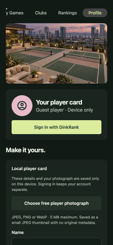 Player profile browser preview with photo and milestone section